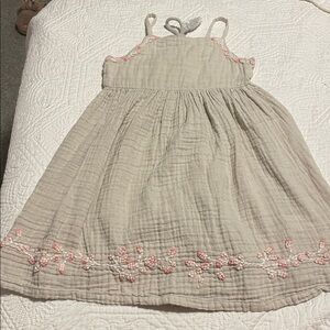 Girls gray Dress with Pink Embroidery